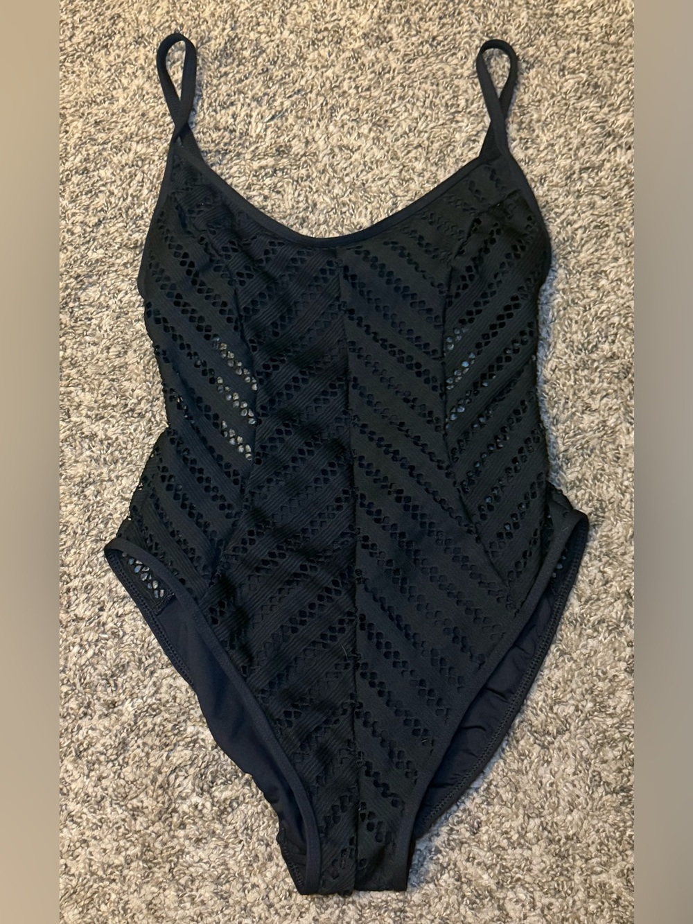 Kenneth Cole Black Chevron Lace One-Piece Swimwear